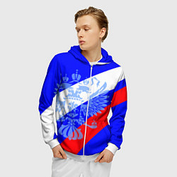 Толстовка 3D на молнии мужская Герб России на фоне триколора синий, цвет: 3D-белый — фото 2