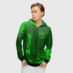 Толстовка 3D на молнии мужская Saab - green gradient вертикально, цвет: 3D-черный — фото 2