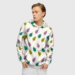Толстовка 3D на молнии мужская Листья на пятнах, цвет: 3D-белый — фото 2
