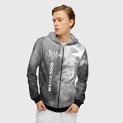 Толстовка 3D на молнии мужская Watch Dogs - grey gradient по-вертикали, цвет: 3D-черный — фото 2