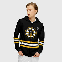 Толстовка 3D на молнии мужская Бостон Брюинз хоккей, цвет: 3D-черный — фото 2