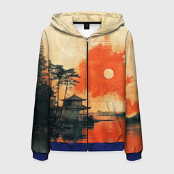 Толстовка 3D на молнии мужская Рыбацкий дом на закате, цвет: 3D-синий