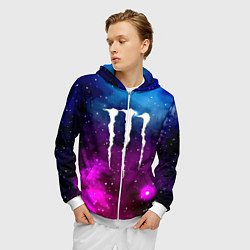 Толстовка 3D на молнии мужская Monster energy neon space, цвет: 3D-белый — фото 2