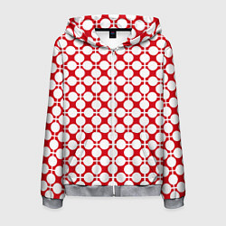 Толстовка 3D на молнии мужская Красно белый узор в клетку и горох, цвет: 3D-меланж
