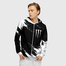 Толстовка 3D на молнии мужская Monster energy краски штрихи белые, цвет: 3D-белый — фото 2