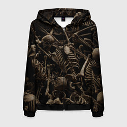 Толстовка 3D на молнии мужская Человеческие кости, цвет: 3D-черный