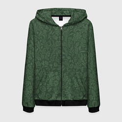 Мужская толстовка на молнии Благородный тёмно-зелёный цветочный однотонный