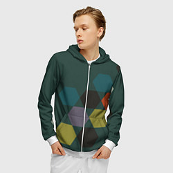Толстовка 3D на молнии мужская Кластер зеленая ночь, цвет: 3D-белый — фото 2