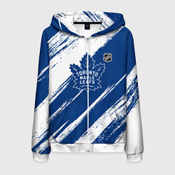 Толстовка 3D на молнии мужская Торонто Мейпл Лифс - брызги синей краски, цвет: 3D-белый