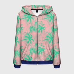 Толстовка 3D на молнии мужская Palm turquoise pink, цвет: 3D-синий