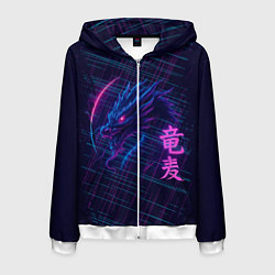 Толстовка 3D на молнии мужская Неоновый дракон - арт, цвет: 3D-белый