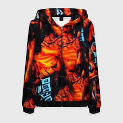Толстовка 3D на молнии мужская Абстрактная текстура рыжего пламени, цвет: 3D-черный