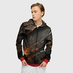 Толстовка 3D на молнии мужская Искры метала под камуфляжем, цвет: 3D-красный — фото 2