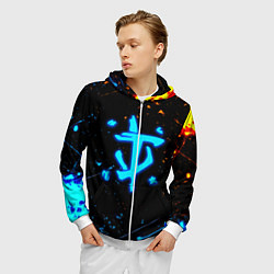 Толстовка 3D на молнии мужская Doom лёд и пламя краски, цвет: 3D-белый — фото 2