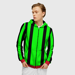 Толстовка 3D на молнии мужская Color black and green stripes, цвет: 3D-красный — фото 2