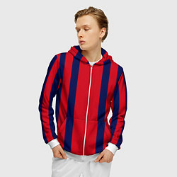 Толстовка 3D на молнии мужская Color black red stripes, цвет: 3D-белый — фото 2