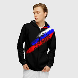 Толстовка 3D на молнии мужская Герб на фоне цветов флага на чёрном фоне, цвет: 3D-черный — фото 2