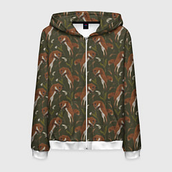 Толстовка 3D на молнии мужская Лисы в подснежниках, цвет: 3D-белый