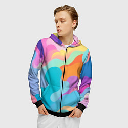 Толстовка 3D на молнии мужская Разноцветные красивые облака, цвет: 3D-черный — фото 2