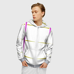Толстовка 3D на молнии мужская Color white pink yellow stripes, цвет: 3D-меланж — фото 2