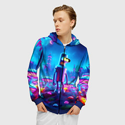 Толстовка 3D на молнии мужская Бендер на сказочной неоновой грибной планете - ней, цвет: 3D-синий — фото 2