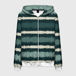 Толстовка 3D на молнии мужская Полосы зигзагообразные зеленые, цвет: 3D-белый