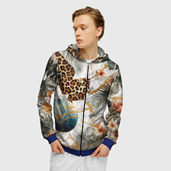 Толстовка 3D на молнии мужская Мрамор с цветами и леопардовый узор, цвет: 3D-синий — фото 2