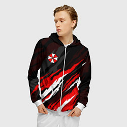 Толстовка 3D на молнии мужская Umbrella - красное пламя, цвет: 3D-белый — фото 2