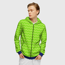 Толстовка 3D на молнии мужская Зеленый неоновый узор арт деко, цвет: 3D-синий — фото 2