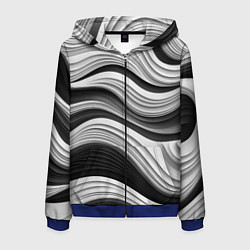 Толстовка 3D на молнии мужская Абстракция серые и черные линии, цвет: 3D-синий