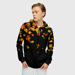 Толстовка 3D на молнии мужская Осенние листья на черном, цвет: 3D-черный — фото 2