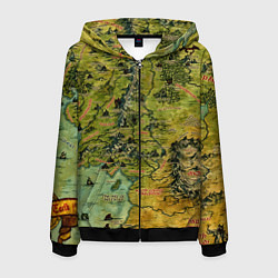 Толстовка 3D на молнии мужская Властелин колец карта цветная, цвет: 3D-черный