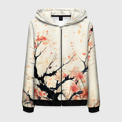 Толстовка 3D на молнии мужская Чёрное дерево с цветами абстракция, цвет: 3D-черный