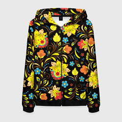 Толстовка 3D на молнии мужская Хохлома узор, цвет: 3D-черный