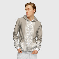 Толстовка 3D на молнии мужская Славянский орнамент-вышиванка рубаха, цвет: 3D-белый — фото 2
