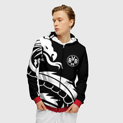 Толстовка 3D на молнии мужская Borussia дракон белый, цвет: 3D-красный — фото 2