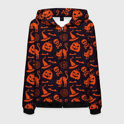 Толстовка 3D на молнии мужская Паттерн с символами праздника Хэллоуин, цвет: 3D-черный