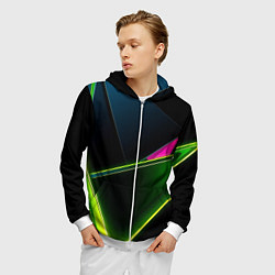 Толстовка 3D на молнии мужская Неоновое освещение, цвет: 3D-белый — фото 2