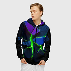 Толстовка 3D на молнии мужская Neon tile, цвет: 3D-черный — фото 2