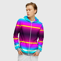 Толстовка 3D на молнии мужская Color neon, цвет: 3D-меланж — фото 2