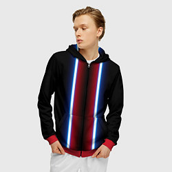 Толстовка 3D на молнии мужская Color white blue red neon, цвет: 3D-красный — фото 2