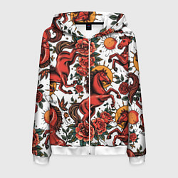 Мужская толстовка на молнии Красный конь в стиле татуировки