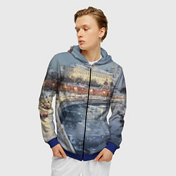 Толстовка 3D на молнии мужская Новогодние праздники в Москве, цвет: 3D-синий — фото 2