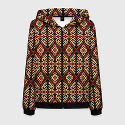 Толстовка 3D на молнии мужская Славянский вышивной орнамент макошь, цвет: 3D-черный