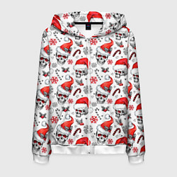 Толстовка 3D на молнии мужская Новогодние черепа, цвет: 3D-белый