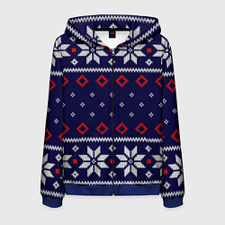 Толстовка 3D на молнии мужская Вязаный новогодний узор, цвет: 3D-синий