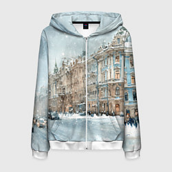 Толстовка 3D на молнии мужская Снежный день в Санкт-Петербурге, цвет: 3D-белый