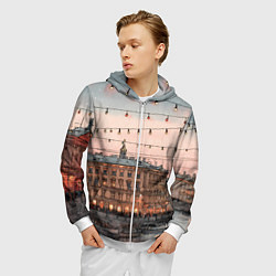 Толстовка 3D на молнии мужская Новогодний зимний Питер, цвет: 3D-белый — фото 2