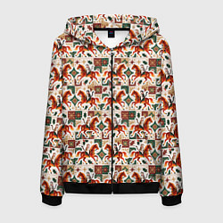 Мужская толстовка на молнии Винтажные коты всадники на лошади