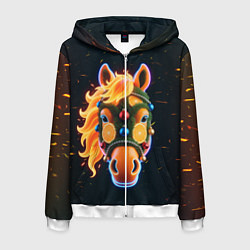 Толстовка 3D на молнии мужская Новогодняя мандариновая лошадь, цвет: 3D-белый